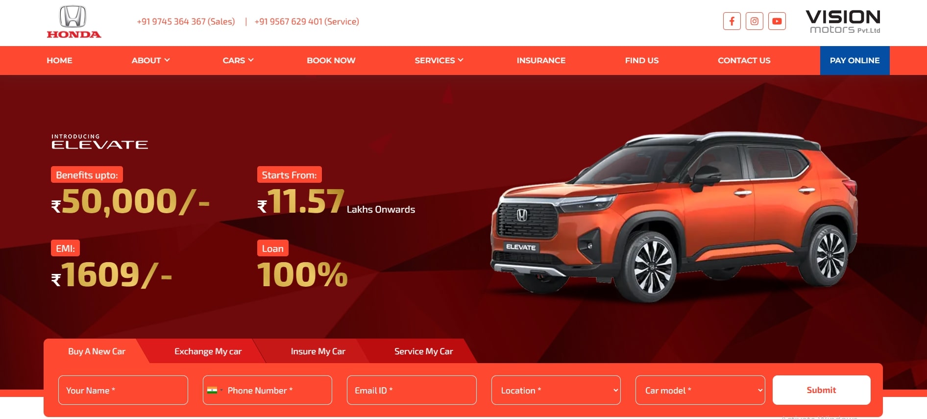 vision honda thrissur service center telephone number